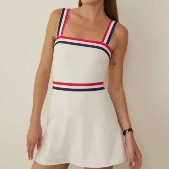 Reformation EcoMove Farrah White Red Blue Workout Dress - Picture 1 of 8